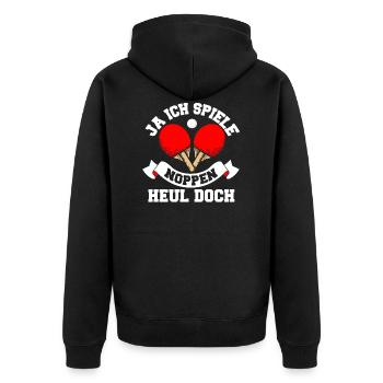 Ja ich spiele Noppen heul doch Tischtennis Spruch - Unisex Premium Bio Zip Hoodie - Schwarz - Hinten - Nico (187cm)