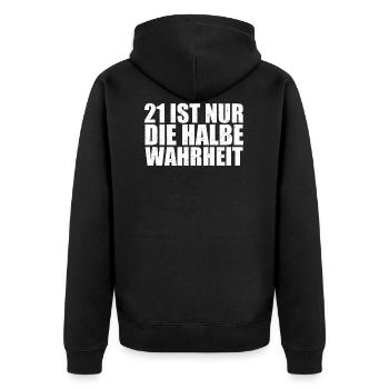 21 ist nur die halbe Wahrheit Fachinformatiker IT - Unisex Premium Bio Zip Hoodie - Schwarz - Hinten - Nico (187cm)