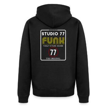 Studio 77 Funk - Unisex Premium Bio Zip Hoodie - Schwarz - Hinten - Nico (187cm)