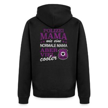 Polizei Mama Mum Mutter Police Cop - Unisex Premium Bio Zip Hoodie - Schwarz - Hinten - Nico (187cm)