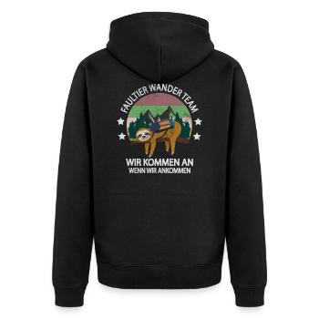Faultier Wander Team Wandern Abenteuer - Unisex Premium Bio Zip Hoodie - Schwarz - Hinten - Nico (187cm)