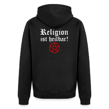 Religion ist heilbar Pentagramm Atheist Gott - Unisex Premium Bio Zip Hoodie - Schwarz - Hinten - Nico (187cm)