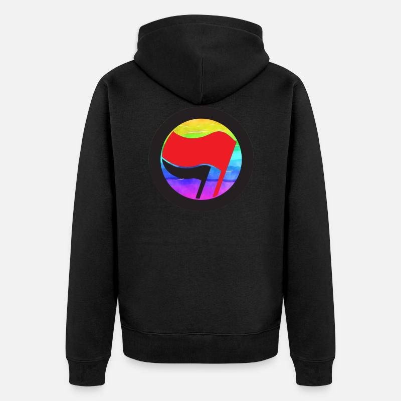 antifa regenbogen - Unisex Premium Bio Zip Hoodie - Schwarz