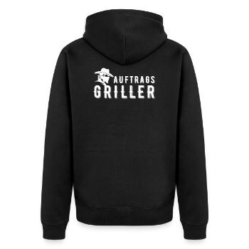 Auftragsgriller - BBQ Grillen - Unisex Premium Bio Zip Hoodie - Schwarz - Hinten - Nico (187cm)