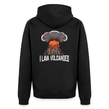Vulkan Ausbruch Lava - Unisex Premium Bio Zip Hoodie - Schwarz - Hinten - Nico (187cm)