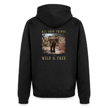 All good things are wild and free Elefant Afrika - Unisex Premium Bio Zip Hoodie - Schwarz - Hinten - Nico (187cm)