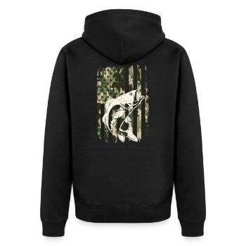 Barschangeln Camouflage Angler Fischen - Unisex Premium Bio Zip Hoodie - Schwarz - Hinten - Nico (187cm)