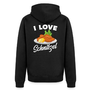 I love Schnitzel - Unisex Premium Bio Zip Hoodie - Schwarz - Hinten - Nico (187cm)