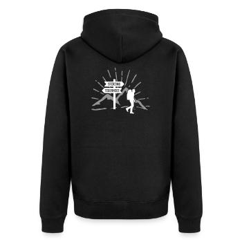 Alpenüberquerung Tegernsee Sterzing - Unisex Premium Bio Zip Hoodie - Schwarz - Hinten - Nico (187cm)