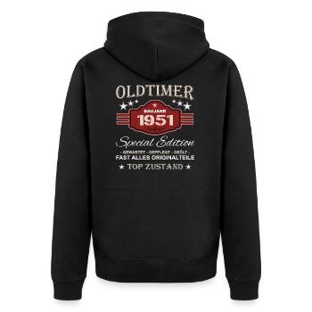 Oldtimer Baujahr 1951 - Opa Vintage - Unisex Premium Bio Zip Hoodie - Schwarz - Hinten - Nico (187cm)