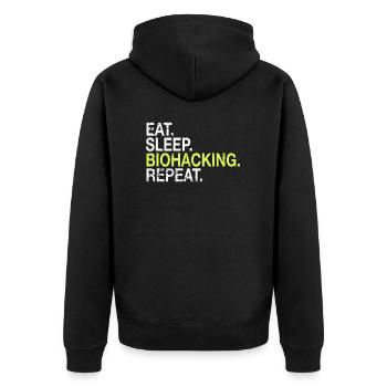 Eat Sleep Biohacking Repeat DNA Biohacker Geschenk - Unisex Premium Bio Zip Hoodie - Schwarz - Hinten - Nico (187cm)