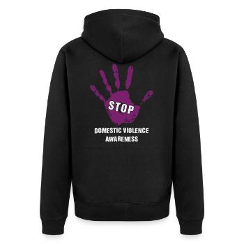 Häusliche Gewalt gegen Frauen stoppen - Unisex Premium Bio Zip Hoodie - Schwarz - Hinten - Nico (187cm)