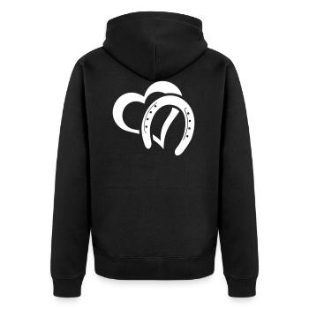 Hufeisen Herz Pferd Reiterin Symbol - Unisex Premium Bio Zip Hoodie - Schwarz - Hinten - Nico (187cm)