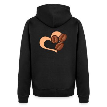 Kaffeebohne Herz Café Kaffee - Unisex Premium Bio Zip Hoodie - Schwarz - Hinten - Nico (187cm)
