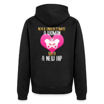 Never underestimate a woman with a new hip - Veste à capuche bio Premium Unisexe - noir - Dos - Nico (187cm)