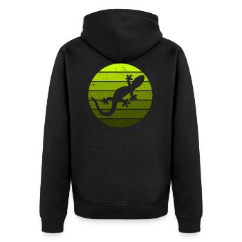 Eidechse Gecko Salamander Reptil Echse Sunset - Unisex Premium Bio Zip Hoodie - Schwarz - Hinten - Nico (187cm)