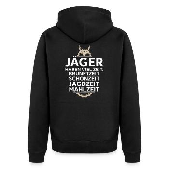Jägermeisterin Jägerin Jäger Jagd Jagen Hirsch - Unisex Premium Bio Zip Hoodie - Schwarz - Hinten - Nico (187cm)