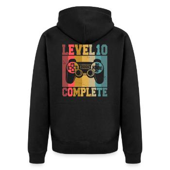 Level 10 Complete 10. Geburtstag Gamer 10 Jahre - Unisex Premium Bio Zip Hoodie - Schwarz - Hinten - Nico (187cm)