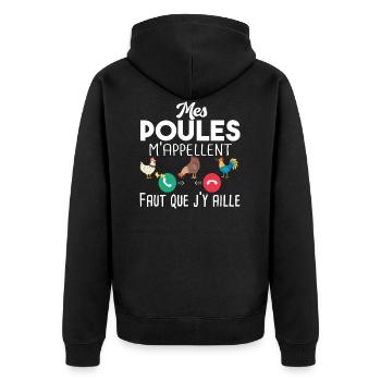 Poulailler poule volaille poussin. Cadeau ferme - Veste à capuche bio Premium Unisexe - noir - Dos - Nico (187cm)