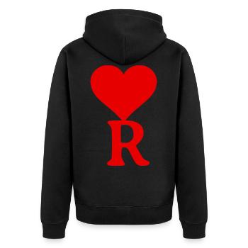 Coeur rouge avec la lettre R - Veste à capuche bio Premium Unisexe - noir - Dos - Nico (187cm)