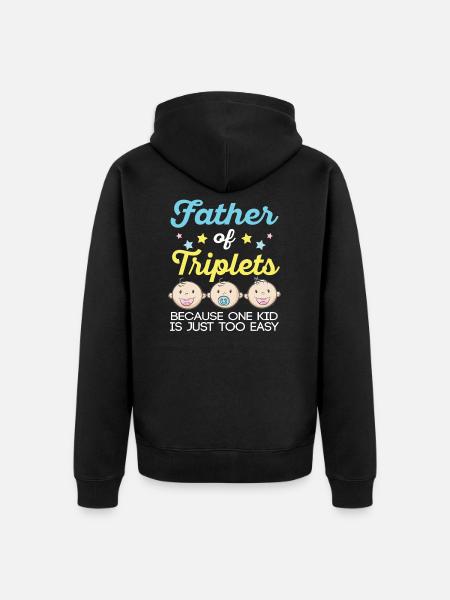 Papa von Drillingen Drillinge Papa Schwanger Vater - Unisex Premium Bio Zip Hoodie - Schwarz