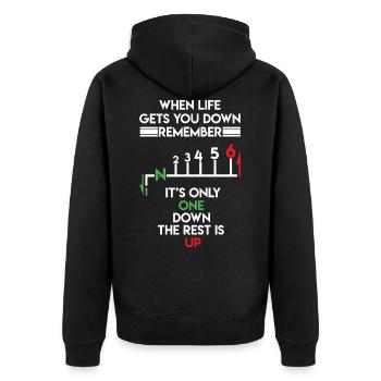 Motorbike Motorcycle Gears When Life Gets You Down - Unisex Premium Bio Zip Hoodie - Schwarz - Hinten - Nico (187cm)