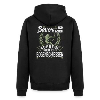 Bevor Ich Mich Aufrege Geh Ich Bogenschiessen - Unisex Premium Bio Zip Hoodie - Schwarz - Hinten - Nico (187cm)