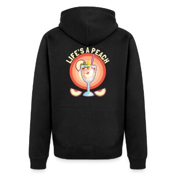 Das Leben ist ein Pfirsich - Sommerzeit Pfirsich - Unisex Premium Bio Zip Hoodie - Schwarz - Hinten - Nico (187cm)