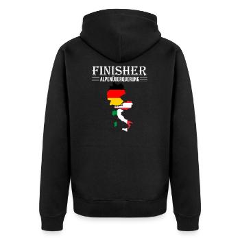 Alpenüberquerung Finisher Transalp Alpencross - Unisex Premium Bio Zip Hoodie - Schwarz - Hinten - Nico (187cm)