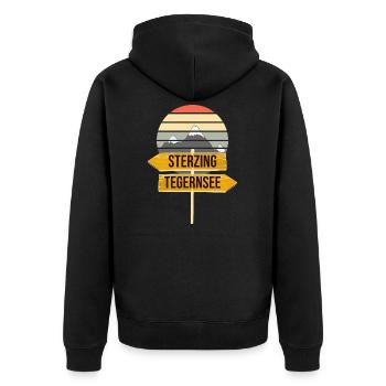 Transalp Alpenüberquerung Tegernsee Sterzing - Unisex Premium Bio Zip Hoodie - Schwarz - Hinten - Nico (187cm)
