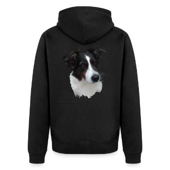 Lumpi,schwarz/weiß mit braunen Augen - Unisex Premium Bio Zip Hoodie - Schwarz - Hinten - Nico (187cm)