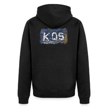 Kos in Stein - Unisex Premium Bio Zip Hoodie - Schwarz - Hinten - Nico (187cm)