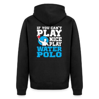 Waterpolo Schwimmen Wassersport Wasserball Trainer - Unisex Premium Bio Zip Hoodie - Schwarz - Hinten - Nico (187cm)