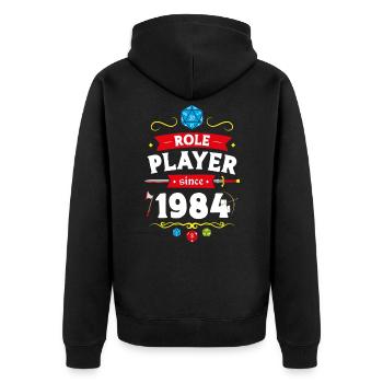 Rollenspieler seit 1984 - Unisex Premium Bio Zip Hoodie - Schwarz - Hinten - Nico (187cm)