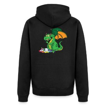 Lustiger Drache frisst Einhorn - Unisex Premium Bio Zip Hoodie - Schwarz - Hinten - Nico (187cm)