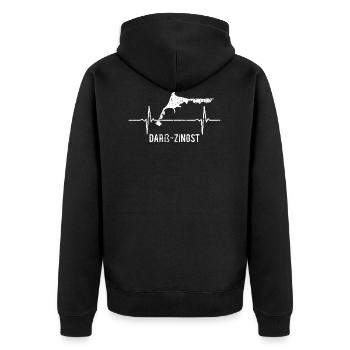 Geschenk, Heartbeat, Insel, Herzschlag Darß-Zingst - Unisex Premium Bio Zip Hoodie - Schwarz - Hinten - Nico (187cm)