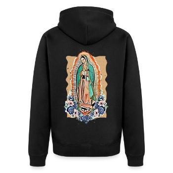 Maria die Jungfrau - Unisex Premium Bio Zip Hoodie - Schwarz - Hinten - Nico (187cm)