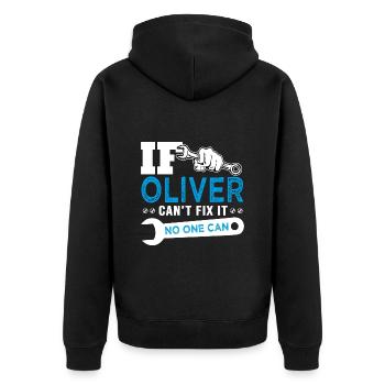 If Oliver can't fix it funny T shirt can't fix it - Unisex Premium Organic Zip Hoodie - black - Back - Nico (187cm)