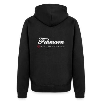 Fehmarn Koordinaten - Unisex Premium Bio Zip Hoodie - Schwarz - Hinten - Nico (187cm)
