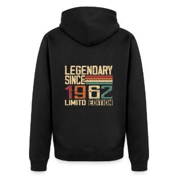 Original 1962 Vintage Geburtstagsgeschenk 1962 - Unisex Premium Bio Zip Hoodie - Schwarz - Hinten - Nico (187cm)