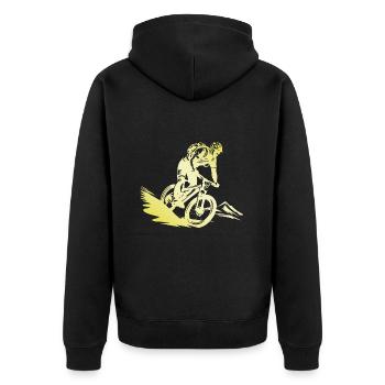 Mountainbiker Sport Gold - Unisex Premium Bio Zip Hoodie - Schwarz - Hinten - Nico (187cm)