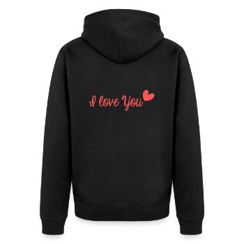 ICH LIEBE DICH. MEIN LIEBLING. ES LEBE DIE MARYS. JUNGGESELLINNENABSCHIED - Unisex Premium Bio Zip Hoodie - Schwarz - Hinten - Nico (187cm)
