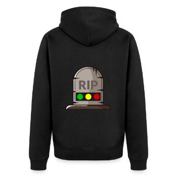 Ampel Ruhe in Frieden RIP - Unisex Premium Bio Zip Hoodie - Schwarz - Hinten - Nico (187cm)