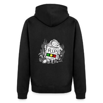 Ampel Ruhe in Frieden RIP - Unisex Premium Bio Zip Hoodie - Schwarz - Hinten - Nico (187cm)