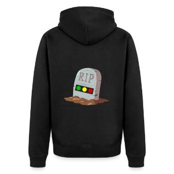 Ampel Ruhe in Frieden RIP - Unisex Premium Bio Zip Hoodie - Schwarz - Hinten - Nico (187cm)