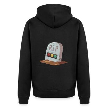 Ampel Ruhe in Frieden RIP - Unisex Premium Bio Zip Hoodie - Schwarz - Hinten - Nico (187cm)