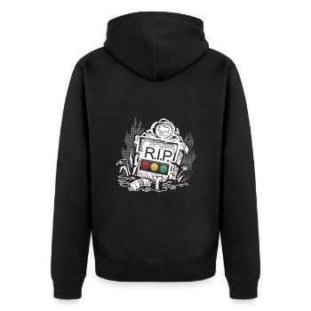 Ampel Ruhe in Frieden RIP - Unisex Premium Bio Zip Hoodie - Schwarz - Hinten - Nico (187cm)