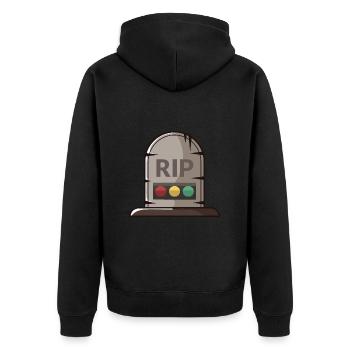 Ampel Ruhe in Frieden RIP - Unisex Premium Bio Zip Hoodie - Schwarz - Hinten - Nico (187cm)