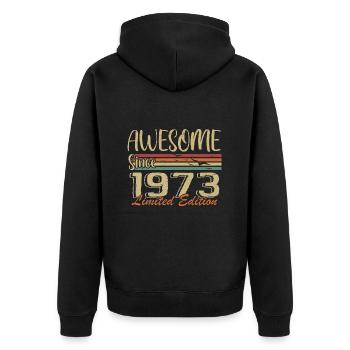 Legenden werden 1973 geboren Jahrgang 1973 - Unisex Premium Bio Zip Hoodie - Schwarz - Hinten - Nico (187cm)