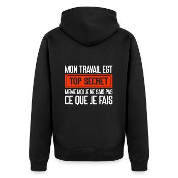 Mon Travail Est Top Secret Travail, travail humour - Veste à capuche bio Premium Unisexe - noir - Dos - Nico (187cm)